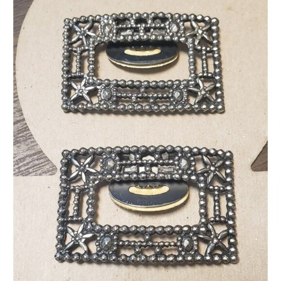 Vintage Antique1920’s ART DECO Metal Marcasite Design SHOE CLIPS signed TIP TOE - Picture 5 of 15